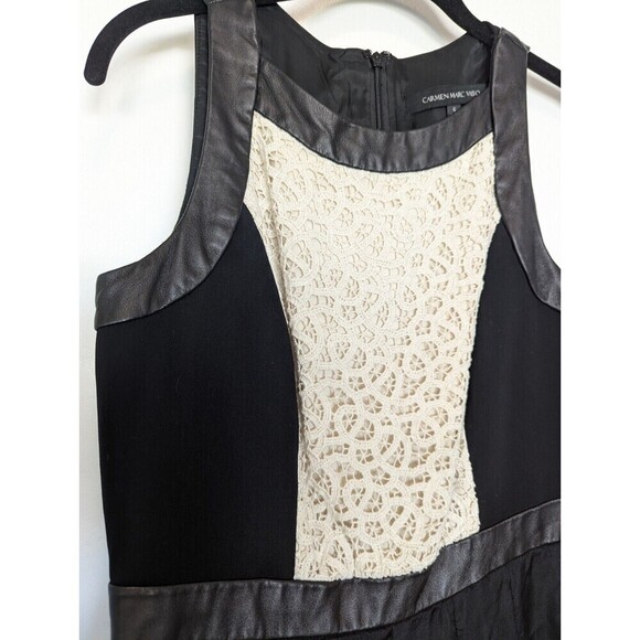 Carmen Marc Valvo Dress Womens 6 Black Silk Leather Lace Whimisgoth Fairy Mature - Picture 3 of 14